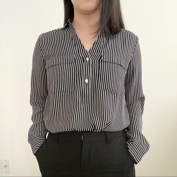 Ann Taylor | Black and White Stripes Blouse